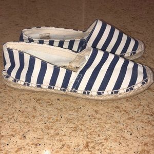 J Crew White and Navy Blue Striped Espadrilles